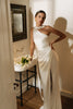 campaign image featuring Lara pearl satin bridal necktie