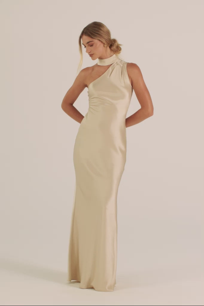 Billie Champagne One Shoulder Bridesmaids Dress_XS_